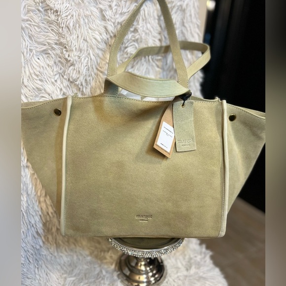 💚💚 NWT- MARGOT NEW YORK Viral JAMEE Double Handle Suede Shoulder Bag Tote💚💚 - Picture 7 of 15